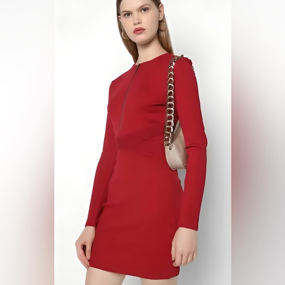GUESS Ribbed Zip Bodycon Dress – Red – Size S/M (Like New) - Picture 1 of 7